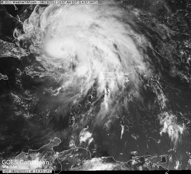 Visible satellite image of Hurricane Irene, courtesy of Weathertap.com