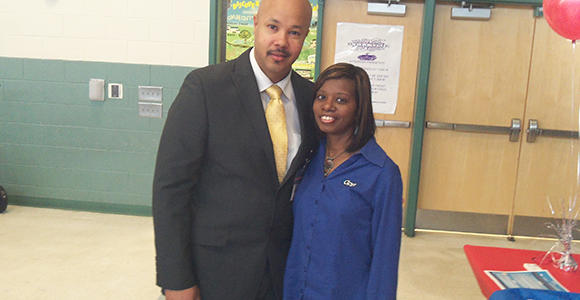 Principal Bolden and me at the start of Career Day.