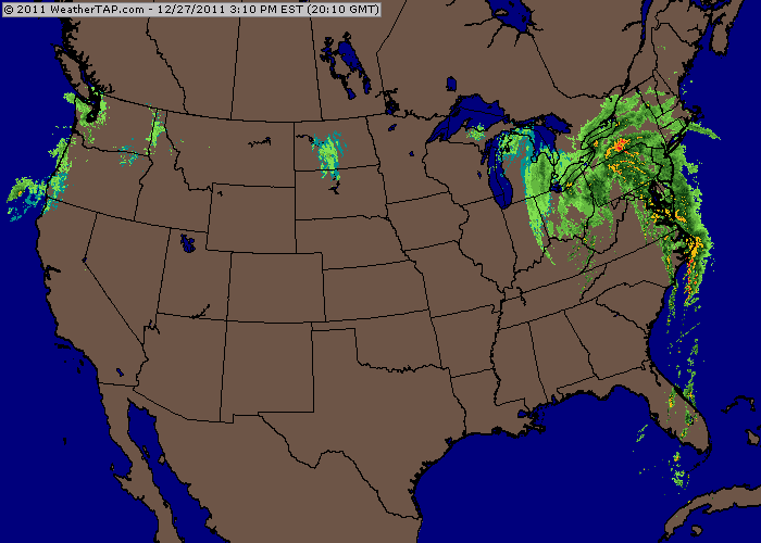 National radar image for Tuesday, December 27, 2011.  Image courtesy of WeatherTap.com
