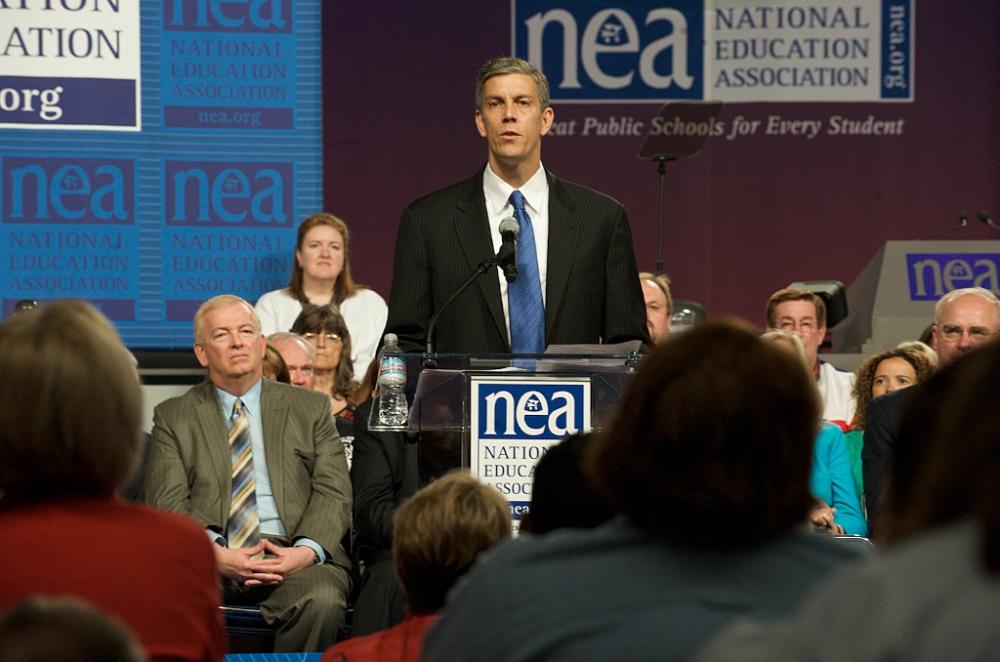 Education Secretary Arne Duncan speaks at a 2009 NEA conference. Photo courtesy ed.gov