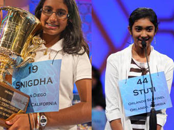 Snigda Nandipati (left) won the 2012 Scripps Howard National Spelling Bee. Stuti Mishra (right) came in second.