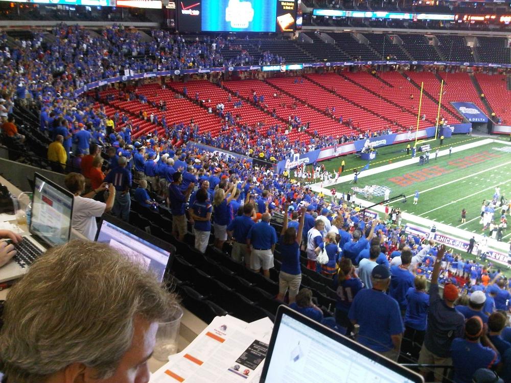 Boise State fans celebrating one hour after their Broncos beat Georgia 35-21.  (Photo: Gil Tyree)