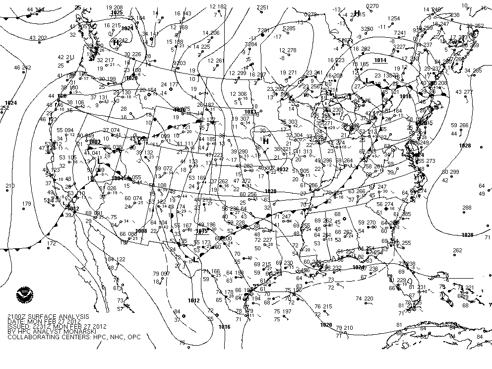 Surface weather map from NOAA and the NWS.