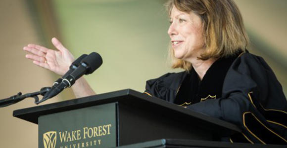 Jill Abramson tells grads she doesn't know what's next for her either. Courtesy Wake Forest University.