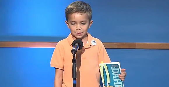 3rd Grader Luke Valladares recites a passage from Roald Dahl's "The BFG" to kick off the Get Georgia Reading Campaign.