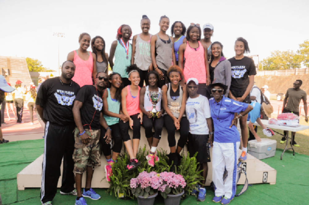 The 6A girls Westlake track team poses for a team photo after winning the 2014 state title in Albany, Georgia.
