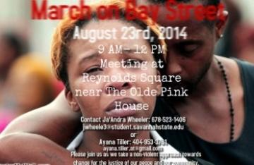 A flyer produced by Savannah State University students advertises a protest march planned for Saturday, Aug. 23.