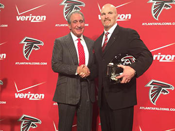 Arthur Blank greets new Falcon head coach Dan Quinn Arthur Blank greets new Falcon head coach Dan Quinn