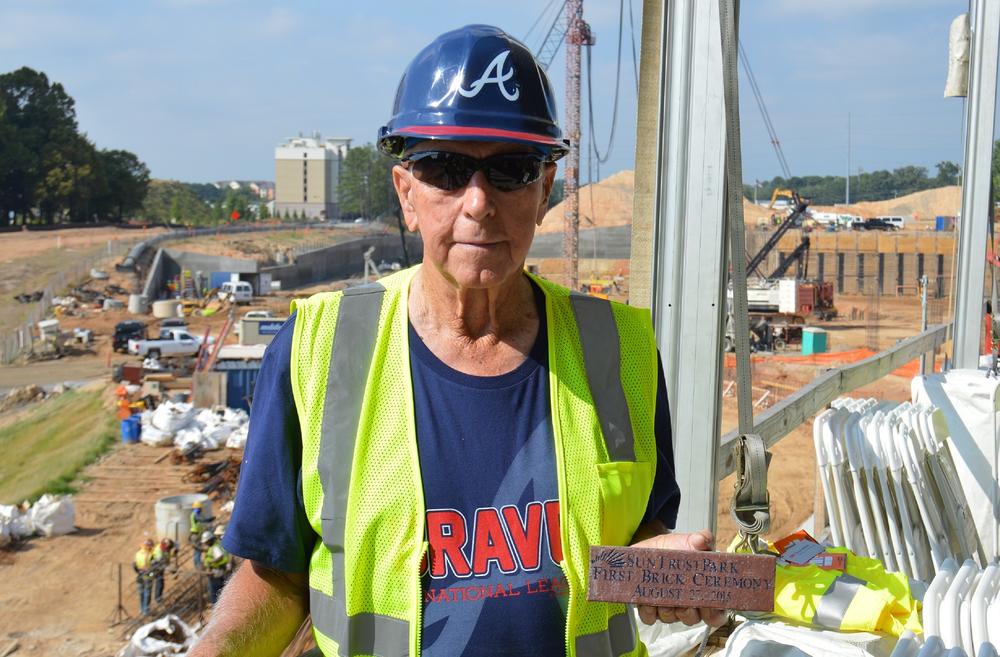 Eutis Morris and his ceremonial brick at SunTrust Park, the future home of the Atlanta Braves.