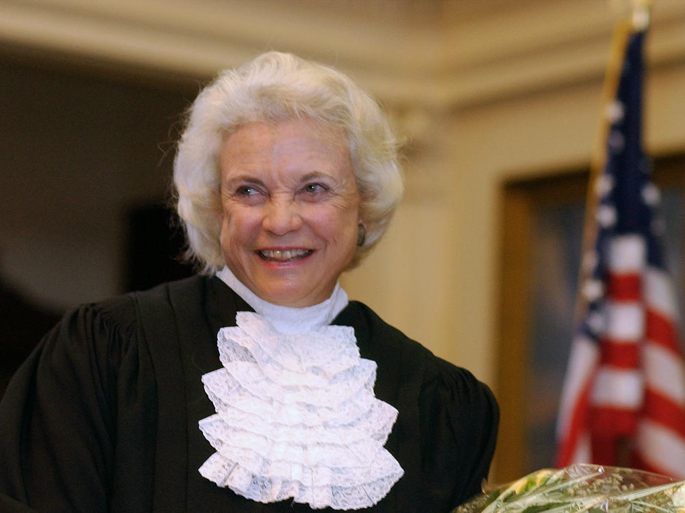 Supreme Court Justice Sandra Day O'Connor is shown before administering the oath of office to members of the Texas Supreme Court in Austin in 2003.