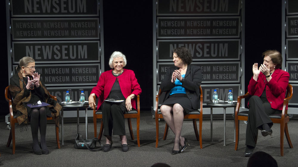 Ginsburg (left) joins the only three other women to sit on the U.S. Supreme Court — Sandra Day O'Connor, Sonia Sotomayor and Elena Kagan — in a celebration of O'Connor, the first woman justice, at the Newseum in Washington in 2012.