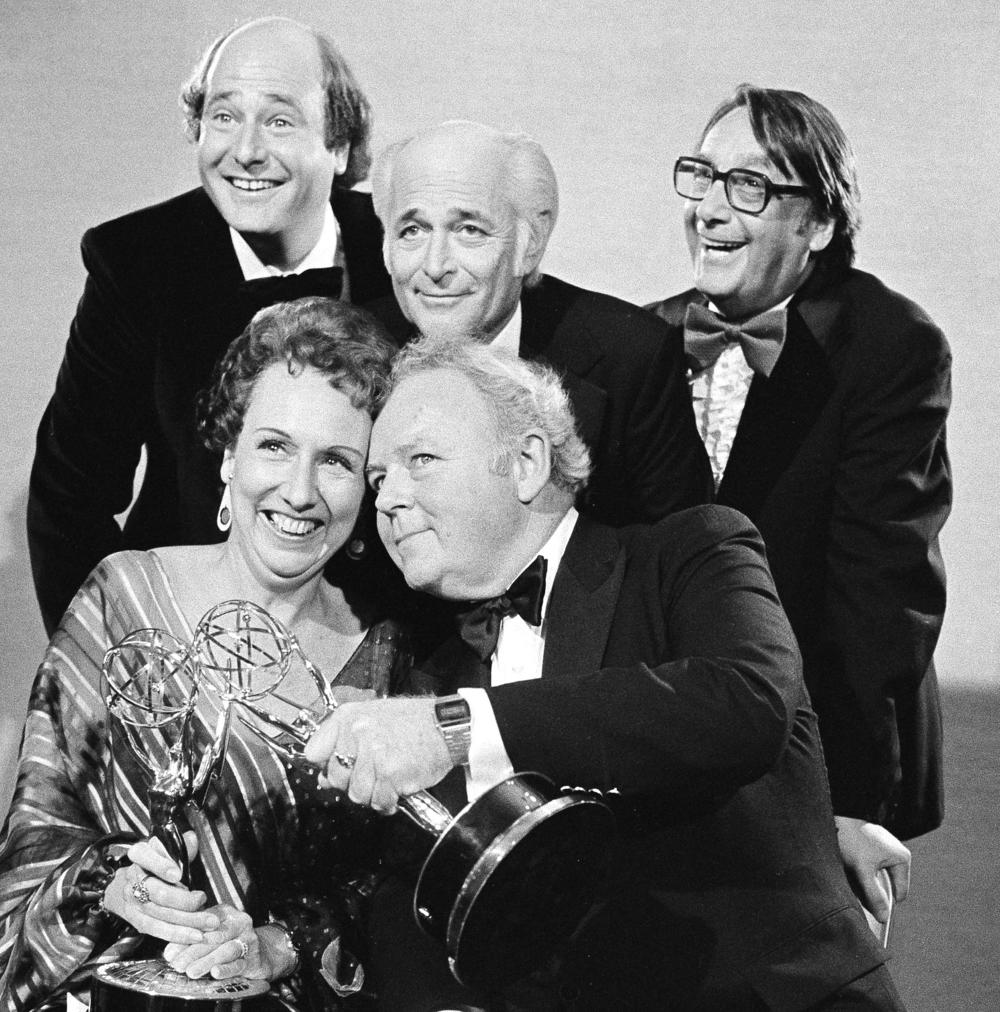 <em>All In The Family</em> stars Jean Stapleton and Carroll O'Connor (front) show off the Emmys they've just won in September 1978. Behind them are (from left) actor Rob Reiner, producer Norman Lear and executive producer Mort Lachman.