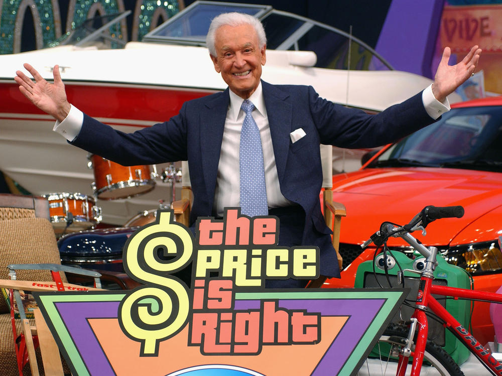 Bob Barker poses among a sea of prizes at the 6,000th taping of <em>The Price Is Right,</em> in 2004. Barker, who hosted the show for decades, was twice named TV's 