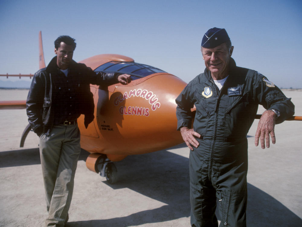 Yeager strikes a pose with Sam Shepard, who played him in the movie version of <em>The Right Stuff.</em>