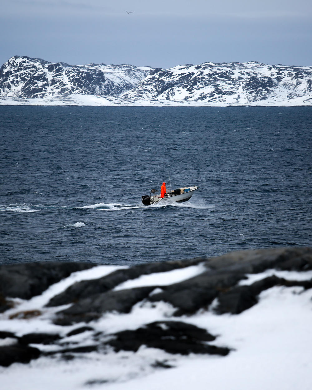 A hunter heads into the fjord that surrounds Nuuk.