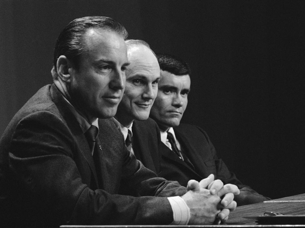 Retired astronaut Ken Mattingly has died. He's pictured (center) with crewmates Jim Lovell (left) and Fred Haise (right) at a news conference about a mission he ended up missing, the ill-fated Apollo 13.
