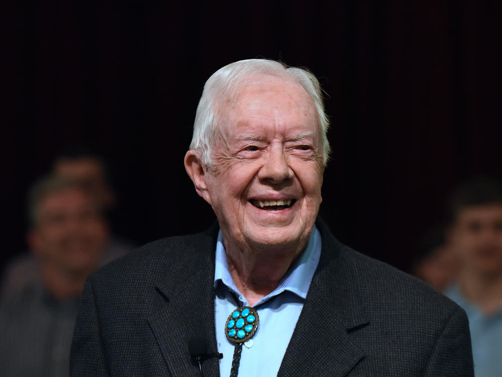 Former President Jimmy Carter attends Maranatha Baptist Church before teaching Sunday school in his hometown of Plains, Ga., in April. Carter was released from a hospital Wednesday following treatment for an infection.