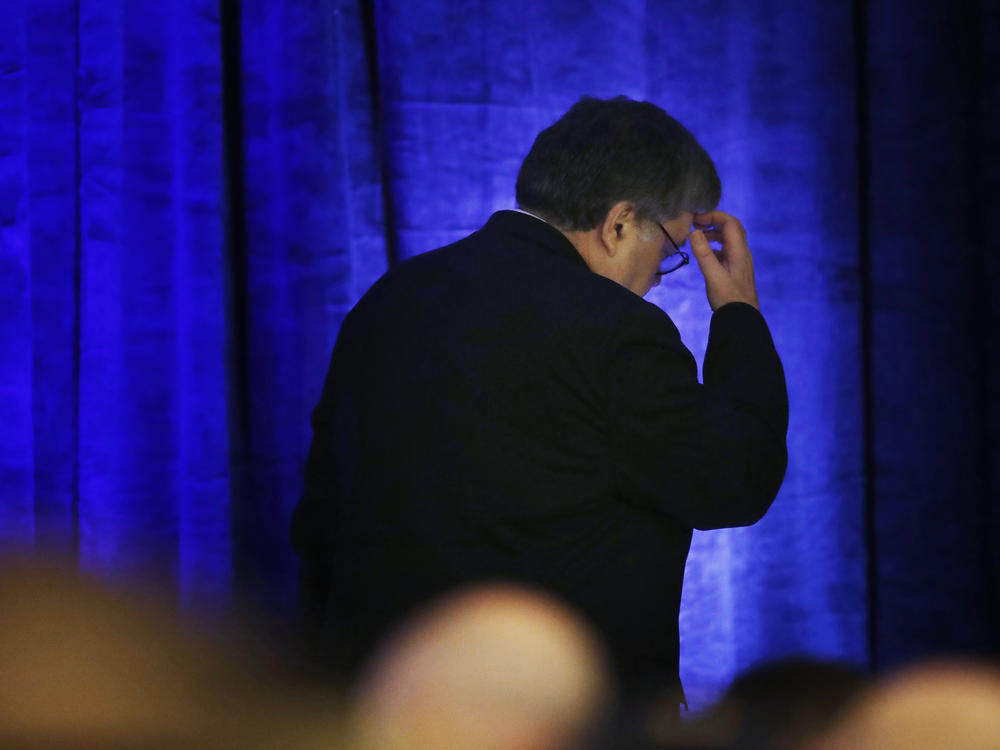 Attorney General William Barr leaves after a speech to an International Association of Chiefs of Police symposium in February in Miami.