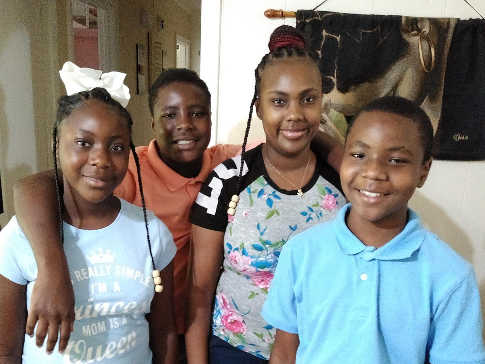 Victoria Gray, who underwent a landmark treatment for sickle cell disease last year, has been at home in Forest, Miss., with her three kids, Jadasia Wash (left), Jamarius Wash (second from left) and Jaden Wash.