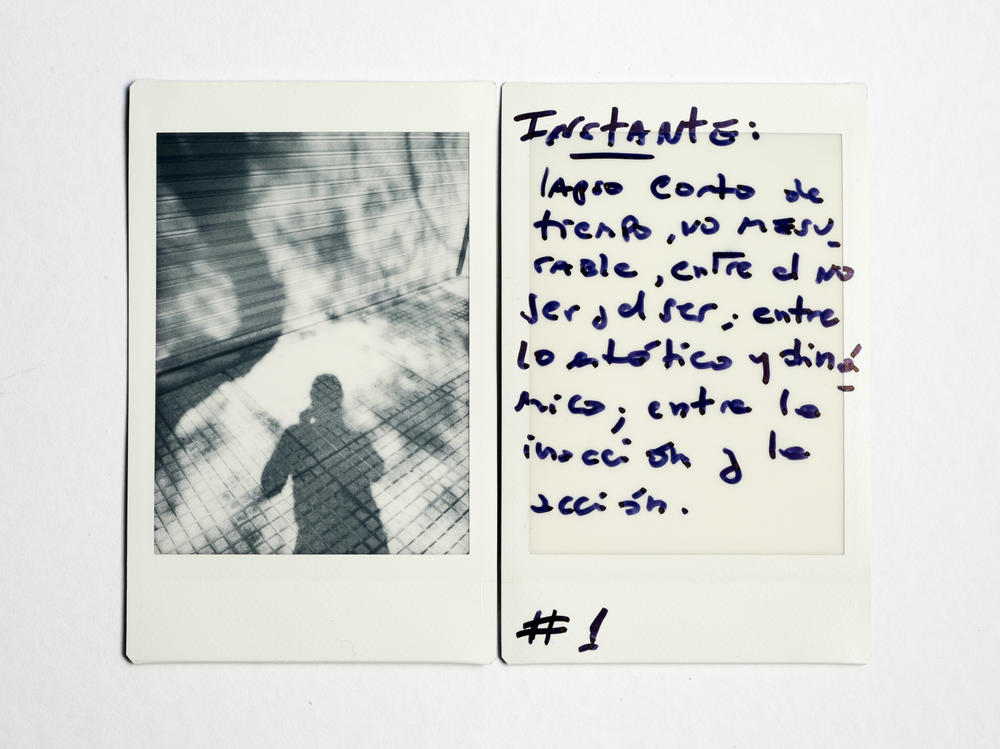 (Left) Alonso's shadow during a walk around the block. (Right) Handwritten by Alonso: 