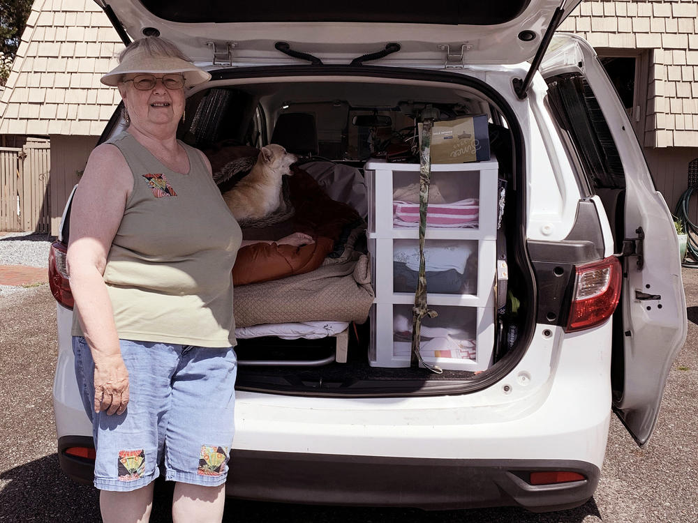 Lavon (shown here before the pandemic hit) considers herself fortunate compared to other people without housing.