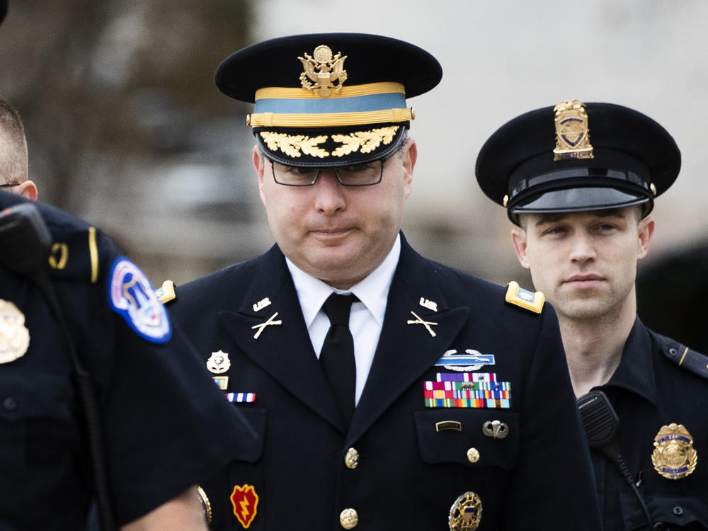 Army Lt. Col. Alexander Vindman arrives on Capitol Hill in October as part of the impeachment inquiry. Controversy has grown over an abnormal stall in Vindman's promotion to the rank of full colonel.