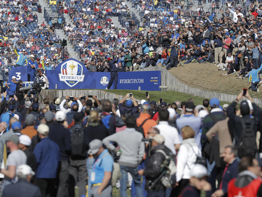 Tiger Woods tees off at the 2018 Ryder Cup in France. The biennial tournament, previously scheduled for this year, has been postponed to 2021.