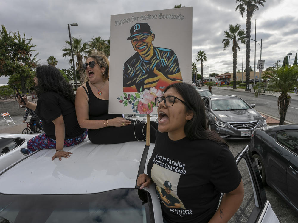 Activists and relatives of Andres Guardado, who was shot and killed by an LA County sheriff's deputy in Gardena, called for justice last month. An independent autopsy has found Guardado was shot five times in the back.