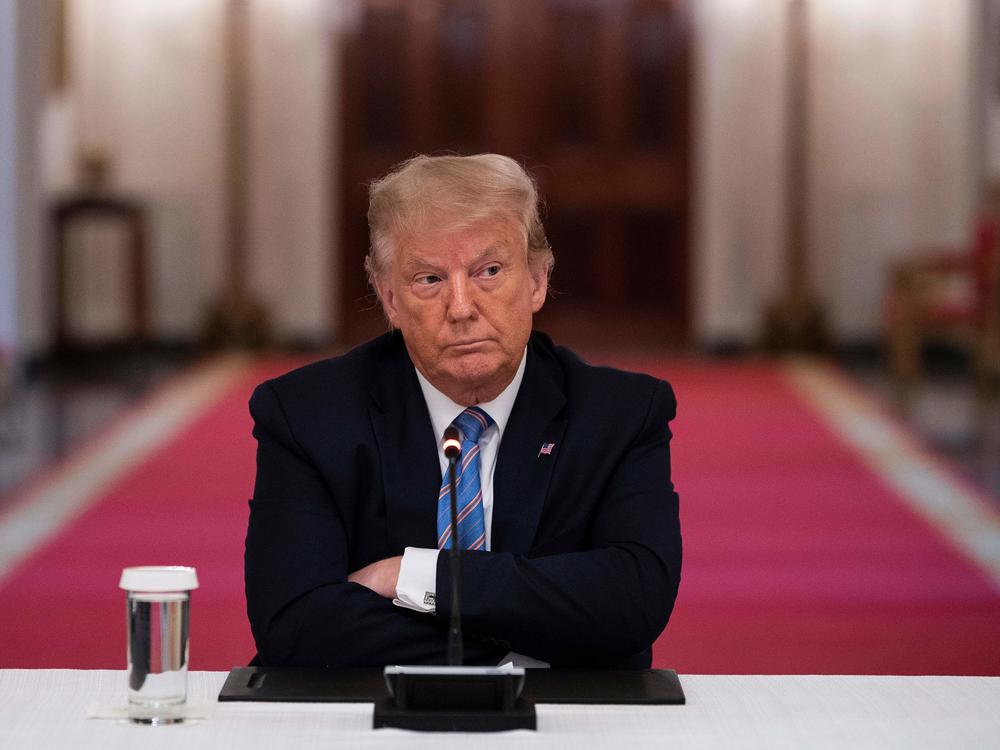 President Trump participates in a White House event Tuesday on how to reopen schools safely. After insisting that the Republican National Convention should be in person with thousands of people, Trump said he is 