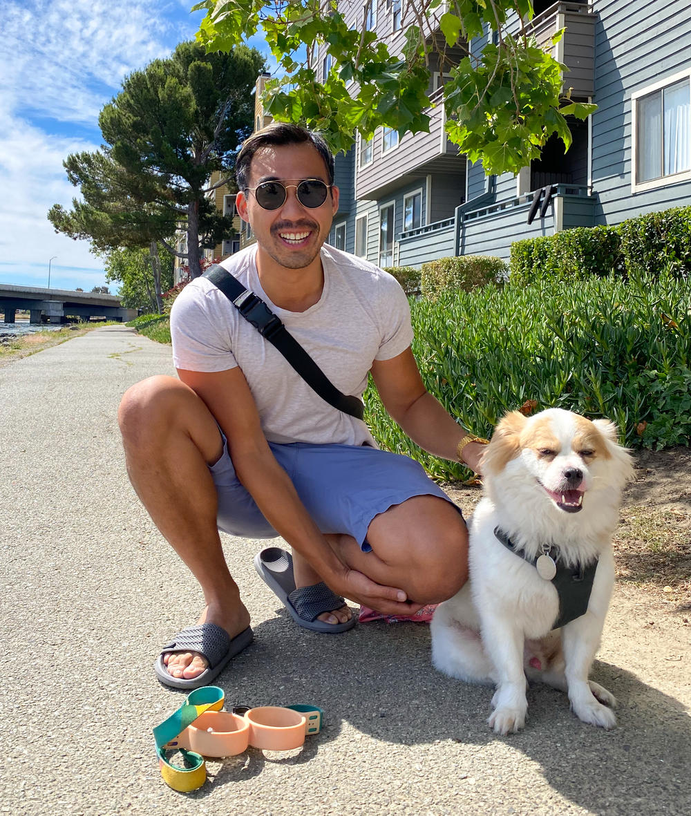 Justinian Huang with his dog Swagger in California.