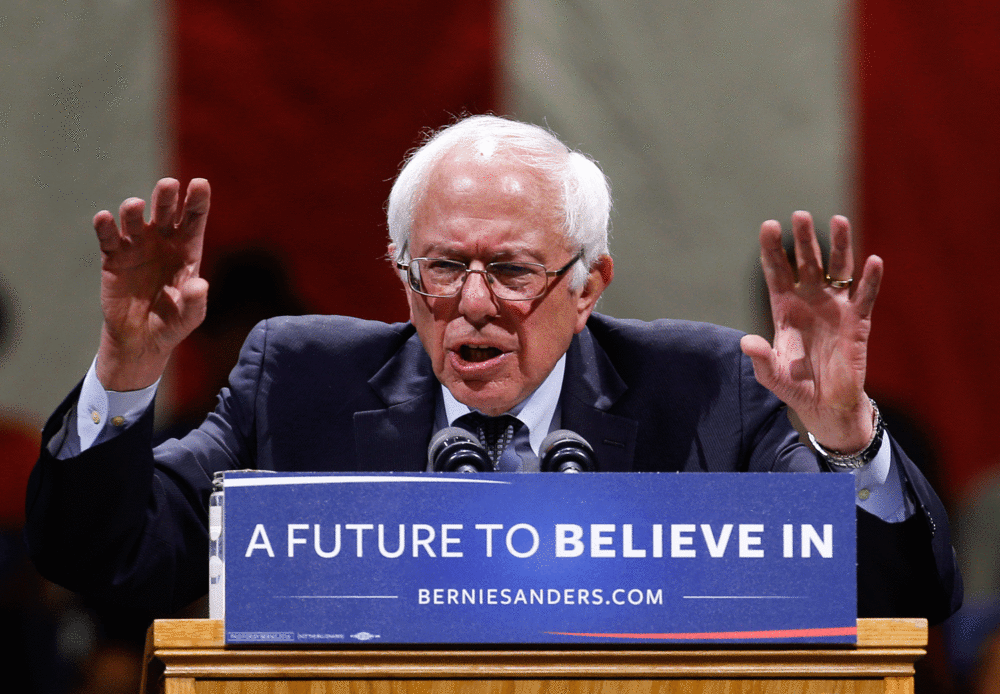 Democratic presidential candidate Sen. Bernie Sanders, I-Vt., speaks during a campaign event, Sunday, April 3, 2016, in Madison, Wisc.
