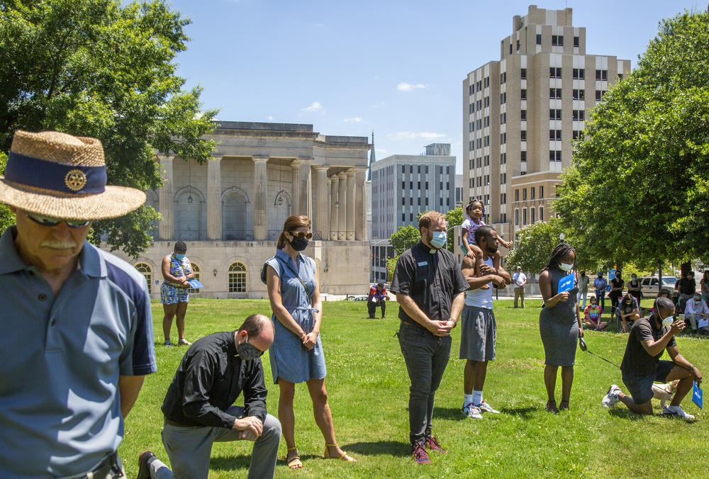 Rosa Parks Square was the site of an hour of prayer around racist violence, led by local leaders of many faiths, Sunday afternoon.. 