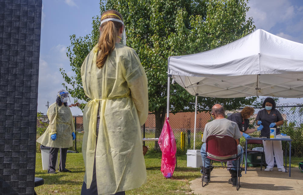 Mercer University in Macon conducted pop up coronavirus testing at a homeless day center after other labs turned people away for not having a car for 