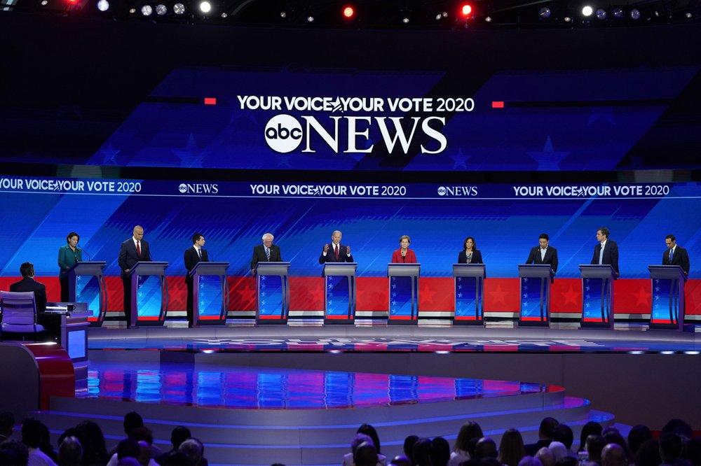 Democratic presidential candidates resume their debate Thursday, Sept. 12, 2019, after a break during a Democratic presidential primary debate hosted by ABC at Texas Southern University in Houston.