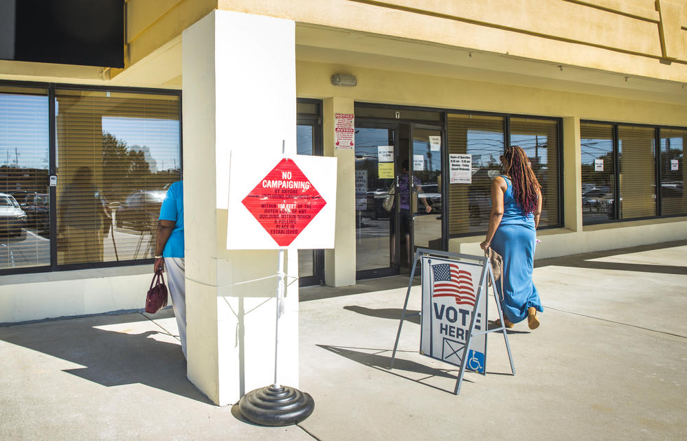The entrance to the Macon-Bibb County Board of Elections, where voting was steady on the second day of early voting in 2016.