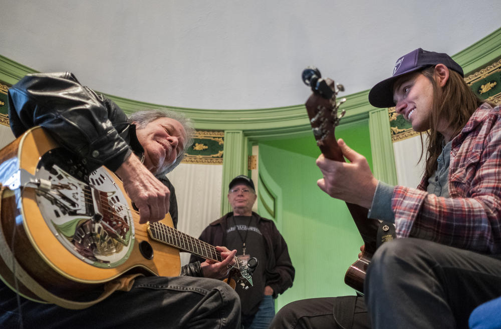 Tommy Talton, left, and Duane Betts, enjoy working out the guitar parts of the Allman Brothers Band's 