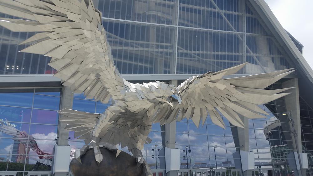 The world's largest bird statue sits outside the stadium's entrance