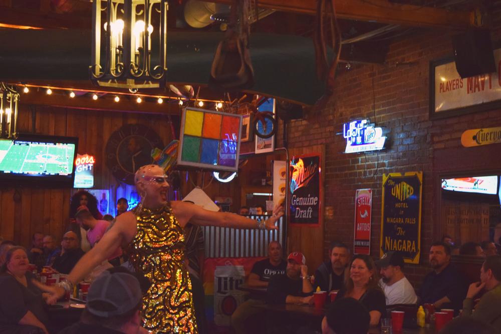 Anne Drogyny performs at the Heifer Review lunchtime drag show. 