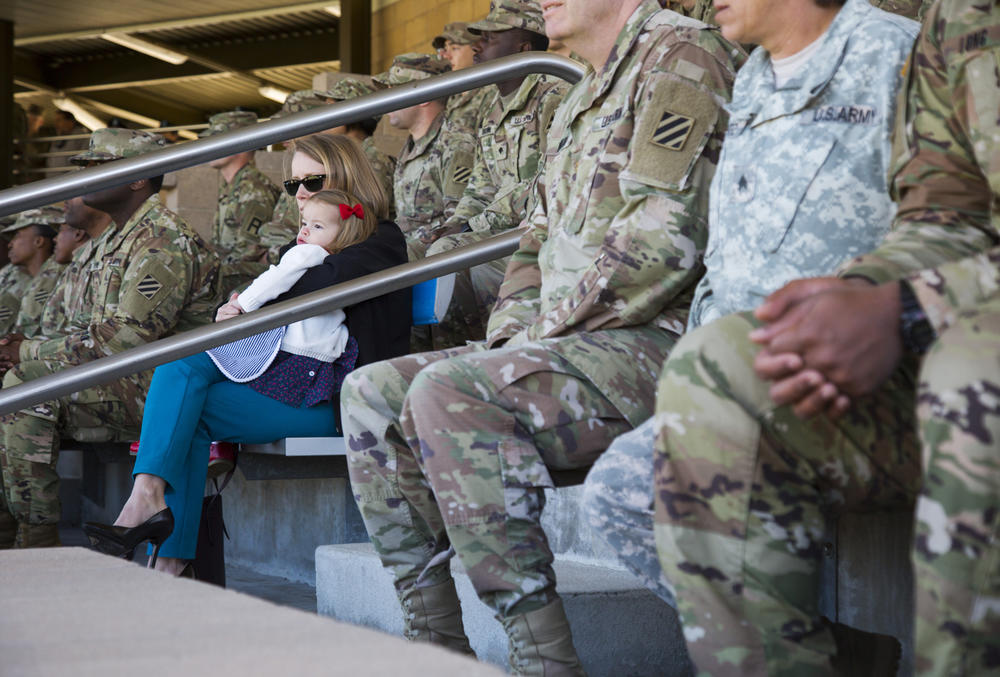 Few spouses and children of service members were present for the Color Casing Ceremony. 