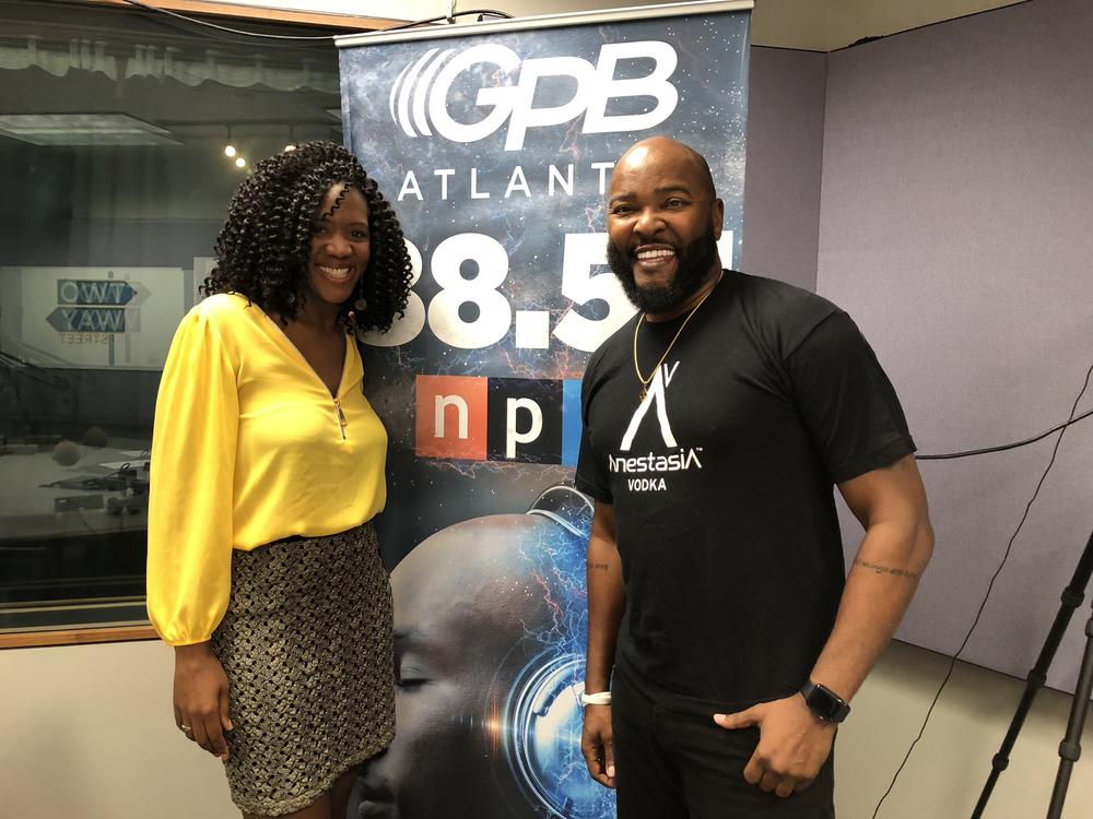 GPB's Leah Fleming (left) interviews Georgia Radio Hall of Famer Ryan Cameron (right). 