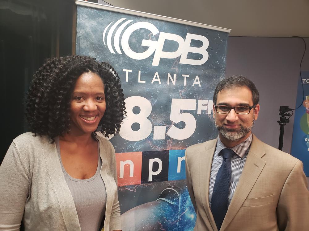 GPB's Leah Fleming (left) and Dr. Nabile Safdar (right) after discussing Eid al Adha in Georgia.