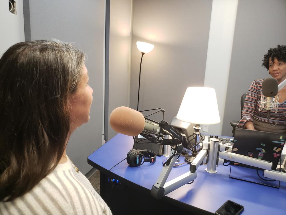 Erin Beachem of the ADL (left) speaks with GPB's Leah Fleming (right)