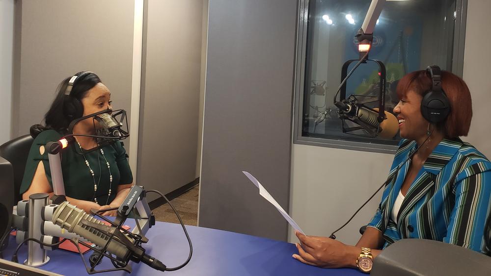 State senator Nikema Williams (left) speaks with GPB's Leah Fleming (right) in the GPB-Atlanta studios. 