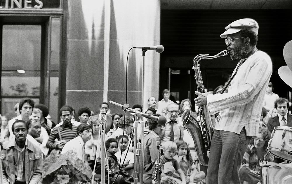 Jimmy Heath performs for an audience at Rockerfeller Center in New York City in 1977.