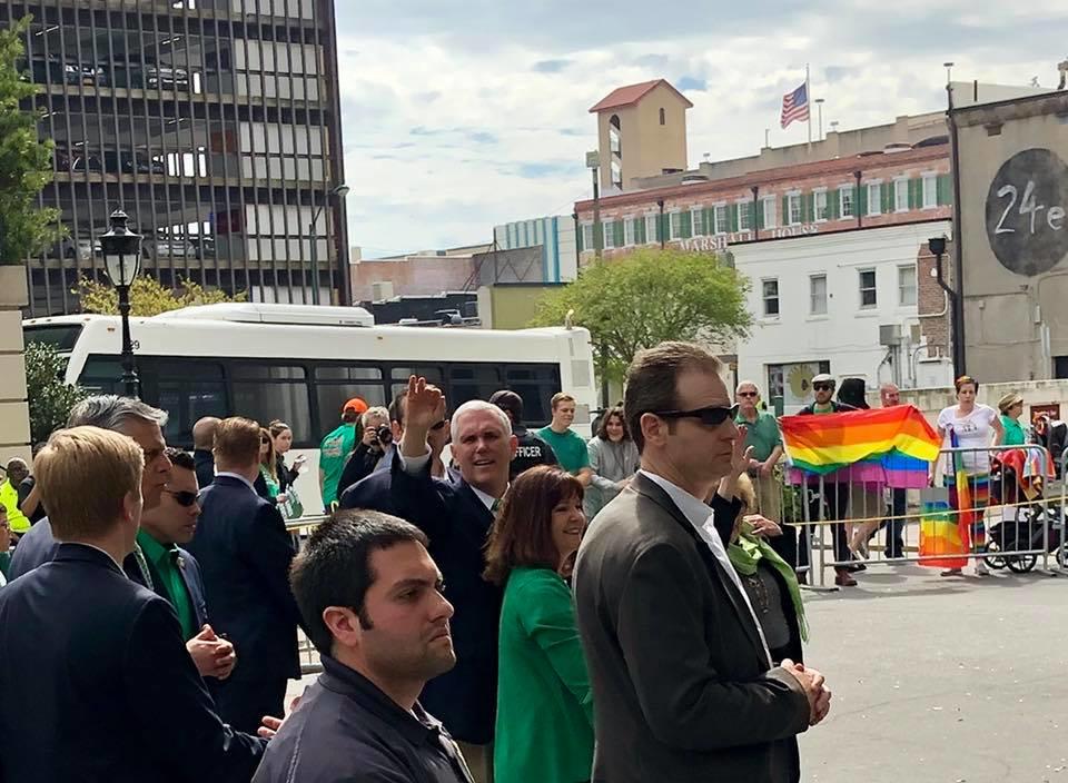 Vice President Mike Pence marching in the 2018 Savannah St. Patrick's Day Parade.