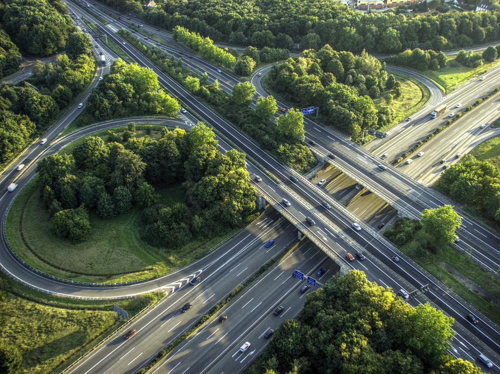 Crossing highways near Cologne, Germany, taken from a hot air balloon.