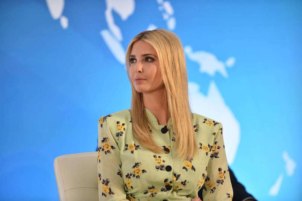 Advisor to the President Ivanka Trump listens as U.S. Secretary of State Mike Pompeo delivers remarks on the release of the State Department's annual Trafficking in Persons report at the U.S. Department of State on June 28, 2018.