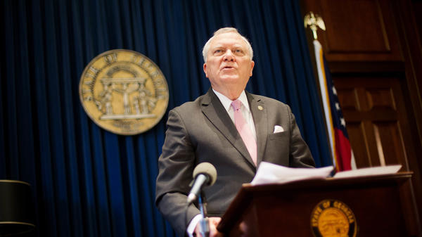 Georgia Gov. Nathan Deal speaks during a press conference Monday in Atlanta to announce his rejection of a controversial 