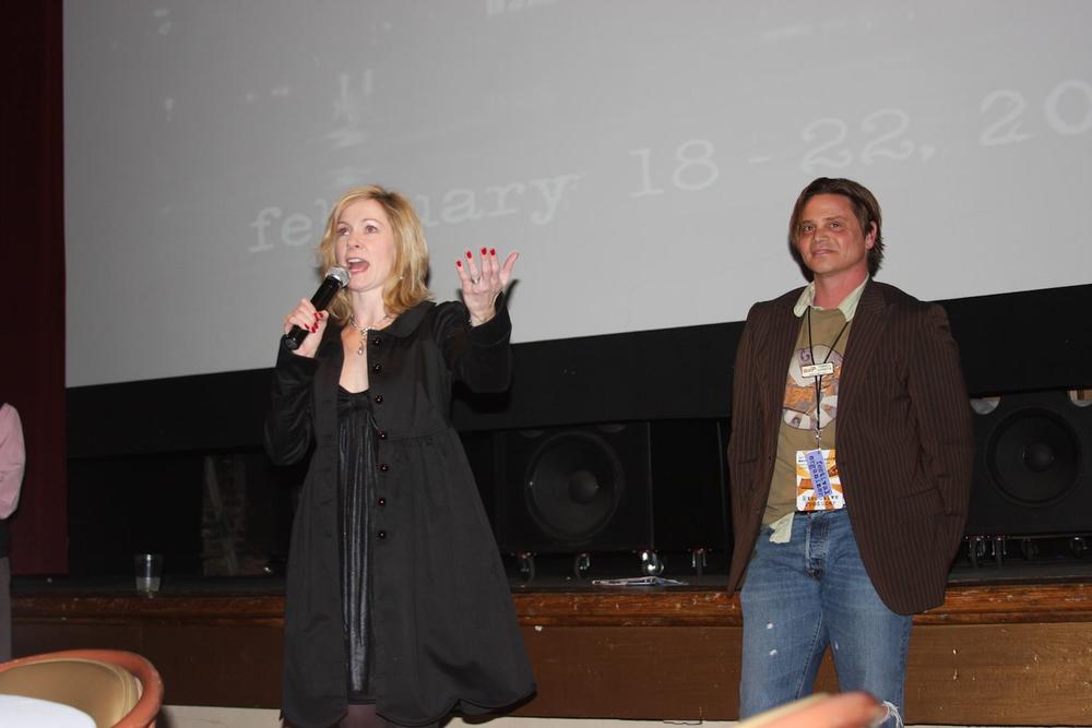 Terrell Sandefur introducing actress Carrie Preston at the Macon Film Festival in 2012.