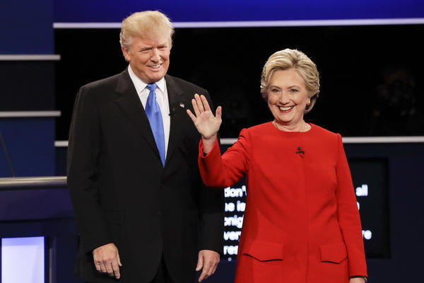 Republican presidential nominee Donald Trump and Democratic presidential nominee Hillary Clinton are introduced at the start of the first presidential debate at Hofstra University in Hempstead, N.Y. Sept. 26, 2016.